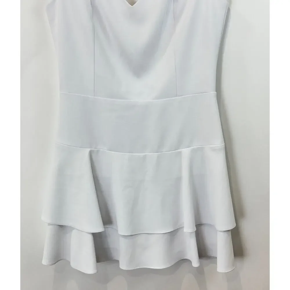 Alice + Olivia Brinda Ruffled Hem Dress Womens 10 White Fit and Flare Cocktail - Picture 3 of 13